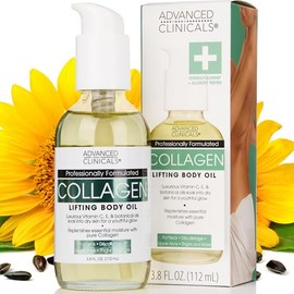 Advanced Clinicals Collagen Lifting Body Oil with Vitamin C, Vitamin E fo neck, decollete, upper arms, thighs. 4oz.