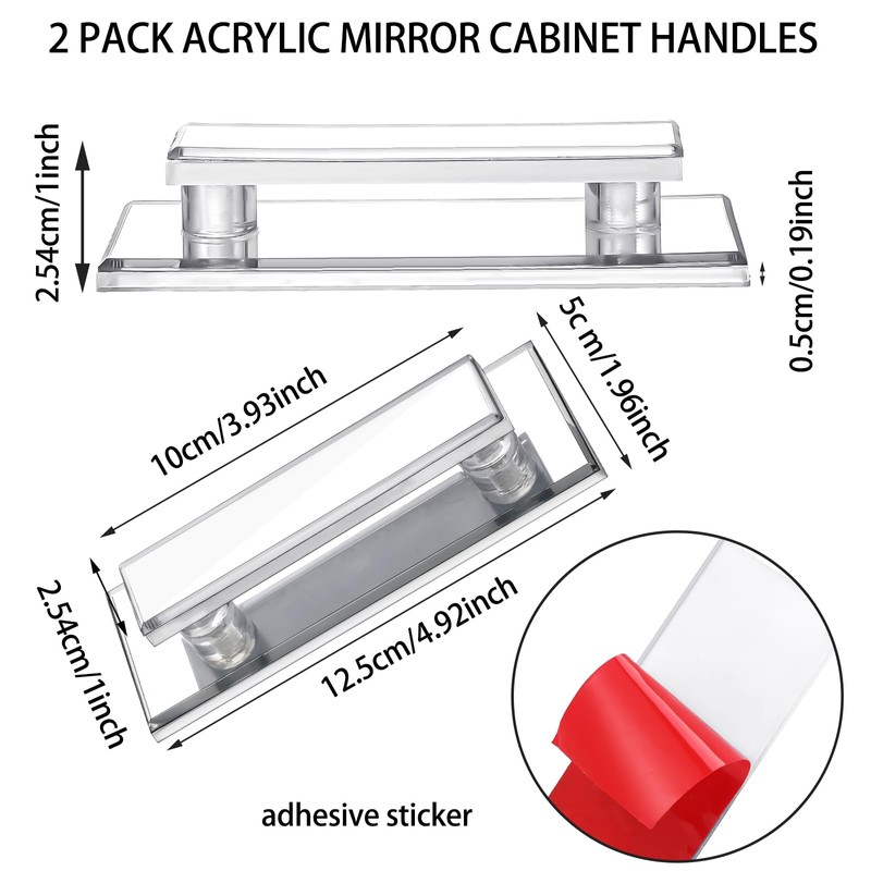 Weysat 4 Pcs Mirror Closet Door Pulls Handle Adhesive Self