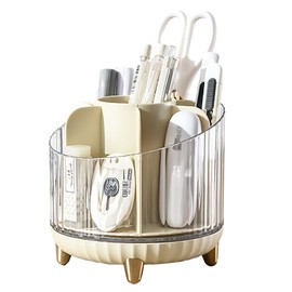 MiaoYfei Office Pen Holders, 360 Degree Rotating Cute Large Desk Pen and Pencil Holder for Desk, Pen Organizer with 7 Slots, Pencil Cups for Office, classroom, Home, Dorm Room&Vanity Beige