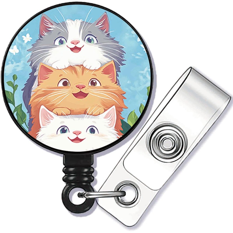 Lovely cat Retractable ID Card Badge Holder with Alligator Clip,