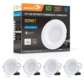 Run Bison 10 Inch Recessed LED Commercial Downlight with J-Box, Wattage Adjustable 22/29/37.5W,3 Color Selectable,120-277V,0-10V Dimmable,IC Rated, Commercial Canless LED Lights,UL & Energy Star - 4PK