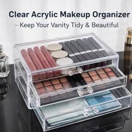 El aliado ideal para tu rutina de belleza con Haofy: Organizador de Maquillaje de Acrílico Transparente premium que te permite maximizar el espacio, acceder rápido a tus