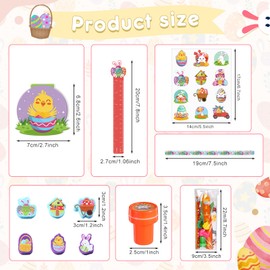 Herdear 168 Pcs Easter Stationery Gifts Set Spring Easter Eraser Happy Easter Bookmark Rulers Easter Bunny Notepad Colorful Eggs Stickers Pencils Stamps for Reward Stuffer Filler Party Supplies