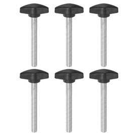 sourcing map 6pcs Tee Wing Knobs M8 x 60mm Metric Male Threaded Stud T Head Plastic Knob Handles Thumb Screws Hand Clamping Tightening Knob Grip Thumbscrew, Black