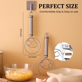 Danish Dough Whisk, Egg Beater, Stainless Steel Dough Hook Dutch Whisk for Sourdough Bread Dough Mixer Hand Stainless Steel Handle Kitchen Whisking Mixing Tool Bread Making Tools and Supplies