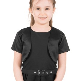 BlackButterfly Kids Satin Short Sleeve Bolero Childrens Girls Shrug (Black, 7-8 Years)