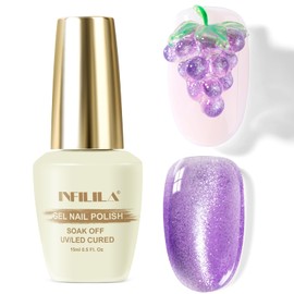 NXJ INFILILA 0.5 OZ Cat Eye Gel Polish, 15ML Holographic Glitter Shimmer Translucent Jelly Color Magnetic Purple Nail Polish for Nail Art Manicure Salon DIY at Home JB16