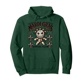 Mardi Gras Voodoo Doll Social Club Fun Festive Vibes Pullover Hoodie