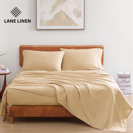 LANE LINEN King Size Bed Set - 4 Piece 100% Organic Cotton Bedding Sheets & Pillowcases, Soft Percale Sheets, Breathable, Luxury Hotel Sheets, 15" Deep Fitted Sheets - Linen