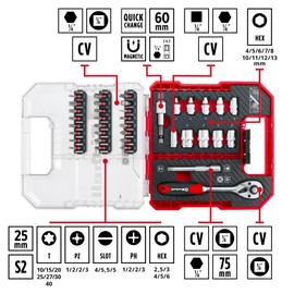 Original Einhell L-CASE 37-Piece Bit and Ratchet Set (25 mm Bits, Ratchet, Quick Change Bit Holder, Socket Wrench, Adapter, Socket Extension with Storage Box)