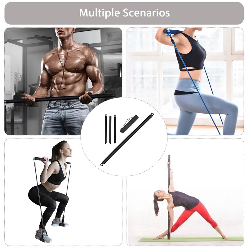 1m Resistance Band Bar Detachable 3 Sections Pilates Bar Heavy-duty