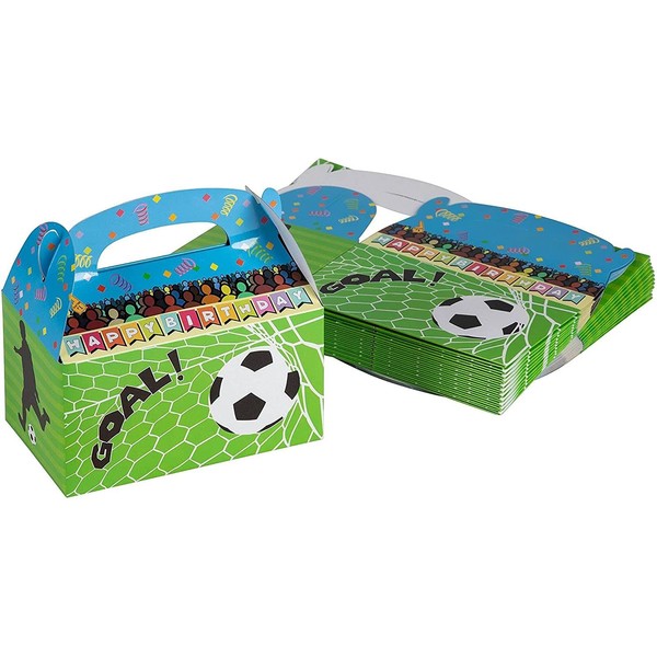 BLUE PANDA Treat Boxes - 24-Pack Paper Party Favor Boxes, Soccer Design Goodie Boxes for Birthdays and Events, 2 Dozen Party Gable Boxes, 6 x 3.3 x 3.6 inches