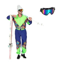 MIMIKRY 80s Graffiti Retro Ski Suit Men's Costume Including Glasses Jumpsuit Onesie Trash Bad Taste Apres Ski, Size: XL-56/58