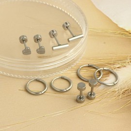 CHARIFIN Small hoop silver earrings stainless steel Flatback stud earrings pack Women Men 5 pairs, Stainless Steel Cubic Zirconia, Cubic Zirconia