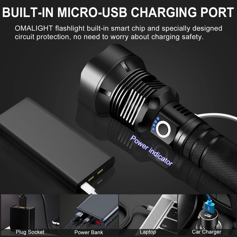 OMALIGHT Rechargeable LED Flashlight, 90,000 Lumens Super Bright Tactical Flashlights