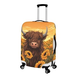 HELLHERO Travel Luggage Cover Suitcase Protector Case Fits 18-32 Inch Luggage, Highland Cow, L (25-28 inch luggage)