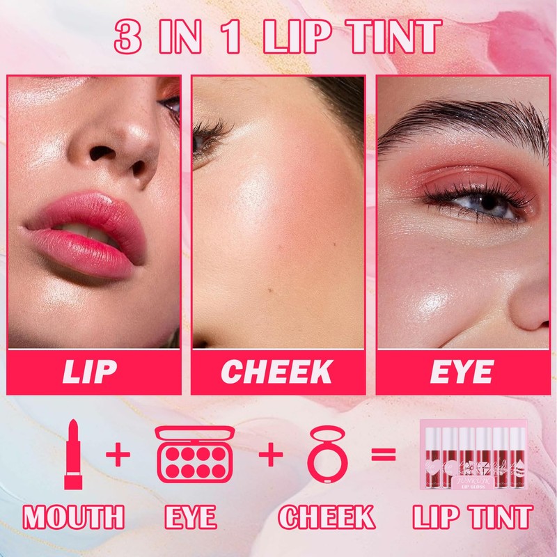 6 Colors Lip Tint Stain Set,Mini Liquid Lipstick Moisturizing Long