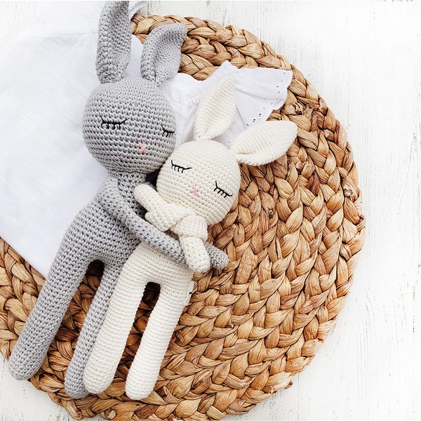 Natural Crochet Bunny Rattle "Sleepy Head Bunny" Toy Doll for Baby First Stuffed Animal Friend Amigurumi Crochet Sleeping buddy Security Blanket Newborn Photo Prop(White Sleepy Bunny)