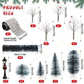 Hotop 18 Pcs Christmas Village Set Mini Christmas Village Accessories Snowy Christmas Trees Street Lights for Display Winter Holiday Decor DIY Crafts Batteries Not Included(Joyous)