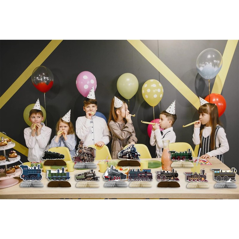 POMNUG 12-Pack Train Honeycomb Centrepieces Retro Train Centrepieces Table Decorations