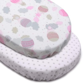 PEKITAS Lot of 2 Fitted Sheets 75 x 33 cm / 72 x 32 cm / 80 x 40 cm for Side Cot Bassinet Cradles Prams Baby Scales Cuddly Soft Oval Baby Mattress Julius Zöllner, Träumeland, Alvi, FabiMax