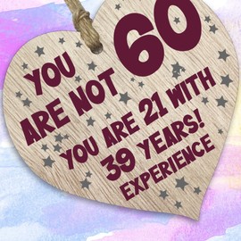 60th Birthday Gift For Women Men Wooden Heart Plaque, Light Wood Christmas Sign Keepsake, Mum, Girlfriend, Dad, Husband, Wife, Boyfriend, Mum Gifts From Son, Nan, Grandad Birthday Present