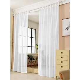 Woltu® #632, Transparent Curtain With Tabs, Linen Look, Eyelet Curtain, Curtain For Living Room, Children's Room, Bedroom., White, 140x245 cm