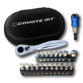COYOTE MT Mini Ratchet Tool Set Professional & Stylish Multitool Repair Kit for Road & Mountain Bikes - Compact Multi Tool for Your Bicycle, Home or Work - 19 x S2 Bits & Hard Case Pouch