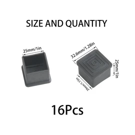 16Pcs 1"x1" Square Rubber Furniture Leg Caps Chair Cover Foot Table Bed Floor Protectors Black(25mm x 25mm)