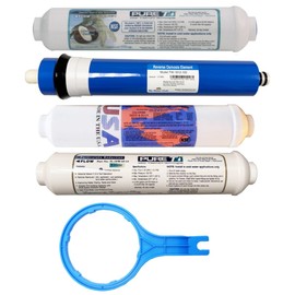 4 Filter Set for 4-stage MyWaterClub Countertop RO Systems, including Sediment, T28, 100 GPD membrane, and T33 inline filter cartridges