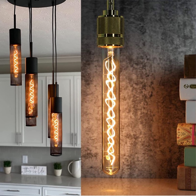 Leools Vintage LED Spiral Filament Bulb T10, 8.9inch Long Tubular