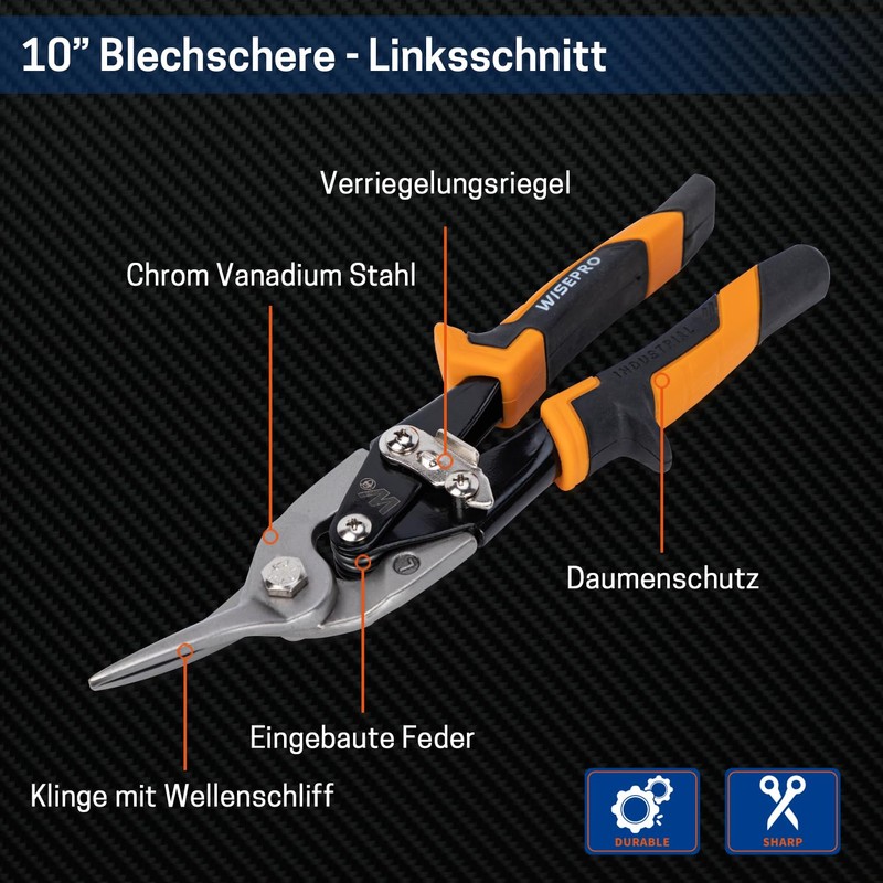 WISEPRO 10 inch / 12 inch tin snips (straight/left/right), metal
