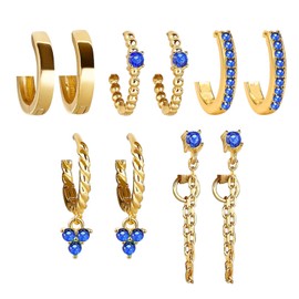 5 Pairs Gold Silver Huggies Hoop Earrings Set for Women, Small Dangle Chain Hoop Earrings Jewelry