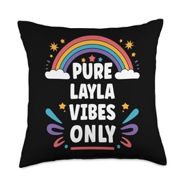 LAYLA Vibes Only Cute Retro Girls LAYLA Name Throw Pillow