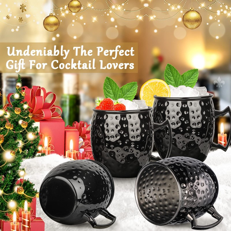 LINALL Moscow Mule Mugs- Set of 4 Gunmetal Black Plated