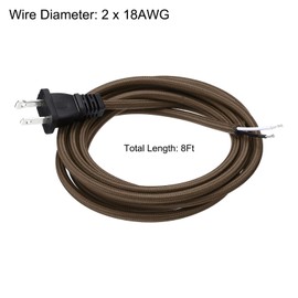 uxcell 8Ft 18/2 Cloth Covered Lamp Cord with Plug, Vintage Electrical Lamp Cord with Stripped Ends for Extension Wiring DIY Repairing, Brown