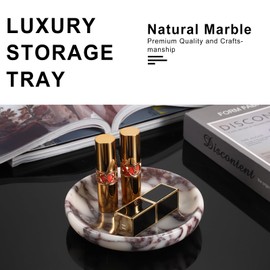 GUSHBIN Round Jewelry Tray Natural Marble Serving Tray for Earring Necklace Display Holder Decorative Dish for Vanity Bathroom Entryway, 5.5 Inch