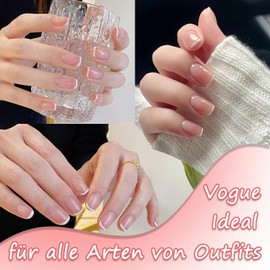 24pcs Almond Press On Nails Long Milk White Gradient Star Artificial Nails for Sticking French Pure Colour Full Cover False Nails Natural for Nail Art