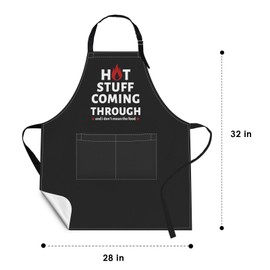 Britimes Hot Stuff Coming Through Aprons for Men, Home Kitchen Cooking Baking Gardening Adjustable Bib Aprons With Two Pockets, Funny Mens Black Apron 32x28 Inches
