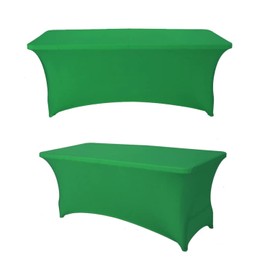 SweetEasy 4FT Pack of 2 Spandex Table Cover,Fitted Stretchable Tablecloth, Stretchy Table Toppers for Wedding Party Event Dinner Baby Shower Decoration 48" L x 24" W x 30" H(Emerald Green)