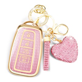 MILD EAST Key Fob Cover for Toyota with Keychain, Key Case Protector Compatible with RAV4 Corolla Prius Camry Highlander Avalon C-HR (Gold-pink)