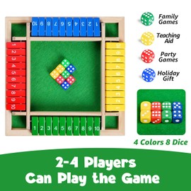 Pesnftr Shut The Box Game,2-4 Player Family Wooden Board Games,Family Math Games for Adults and Kids,8 Dices Classics Tabletop Games for Classroom,Home,Party
