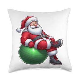 Santa Claus Exercise Ball Gym Fitness Workout Christmas Throw Pillow