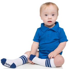 juDanzy knee high tube socks for boys, girls, baby, toddler & child (2-4 Years, White with Red and Blue Stripes)