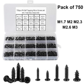 HanTof 750 Pcs Small/Micro/Tiny/Mini Self-Tapping Screws, M1.7-M3 Phillips Pan Head, Cross Recessed, DIY Electronic, Carbon Steel (Black)