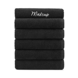 Arkwright 100% Cotton Makeup Remover Wash Cloth - (Pack of 6) Soft Quick Dry Fingertip Bathroom Face Towel Washcloths for Hand, 11 x 17 in, Black
