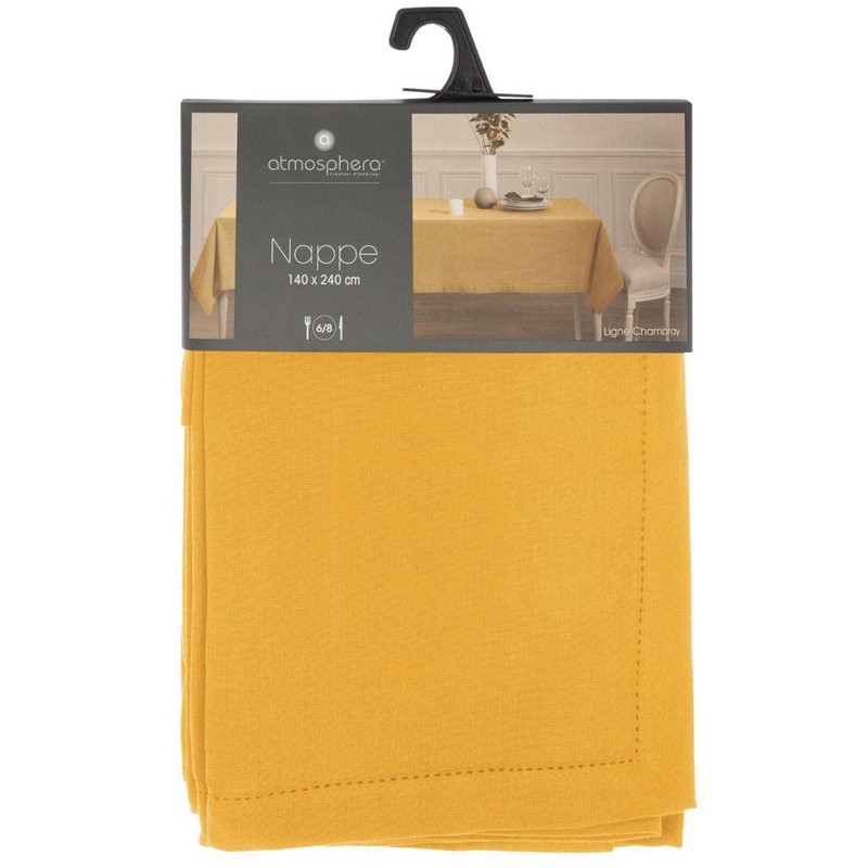 Atmosphera Jane Tablecloth Chambray Cotton Mustard Yellow 140 × 240