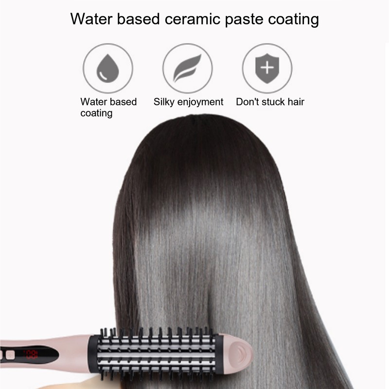2‑in‑1 Hair Straightener Flat Iron Hot Round Brush Hair Straightening
