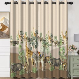 Umpoo Tropical Jungle Animals Window Curtains African Wildlife Giraffe Elk Safari Forest Blackout Curtain for Nature Living Room Bedroom Decoration Window Drapes 2 Panels Set 52x72 Inches