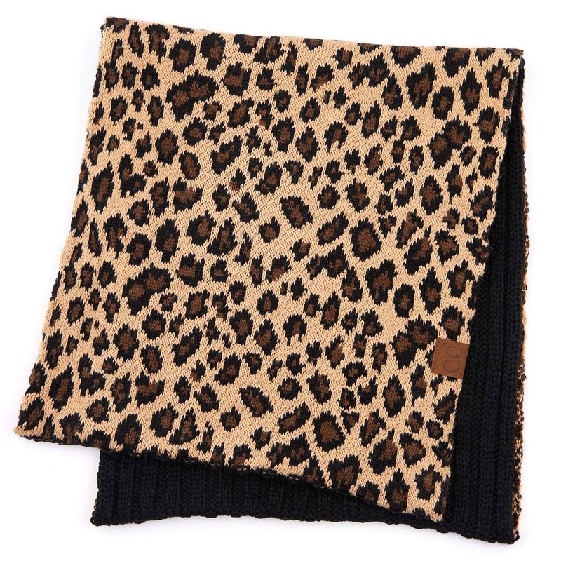 C.C Exclusives Solid Color Ribbed Infinity Scarf with Leopard Pattern